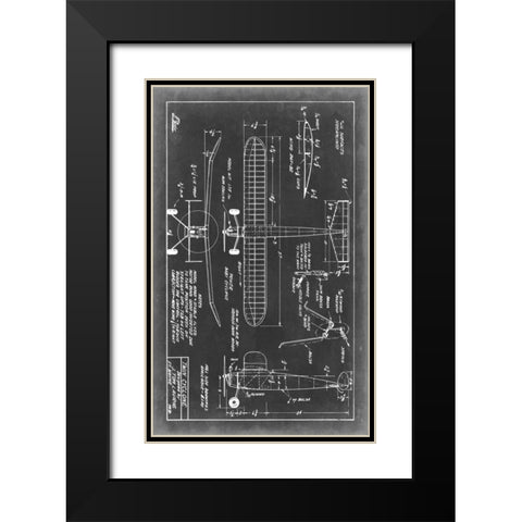 Aeronautic Blueprint VII Black Modern Wood Framed Art Print with Double Matting by Vision Studio