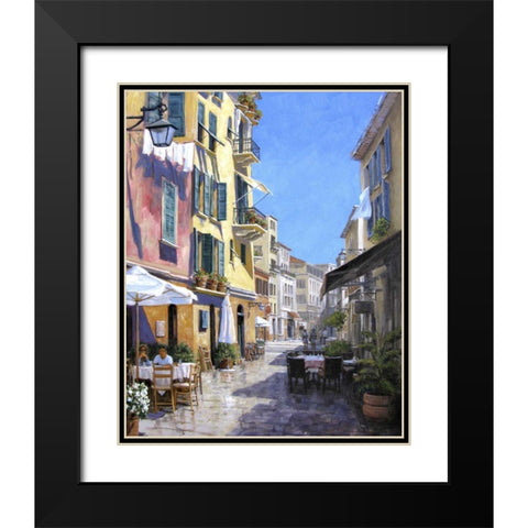 Sunny Street in Portofino Black Modern Wood Framed Art Print with Double Matting by Swanson, Michael