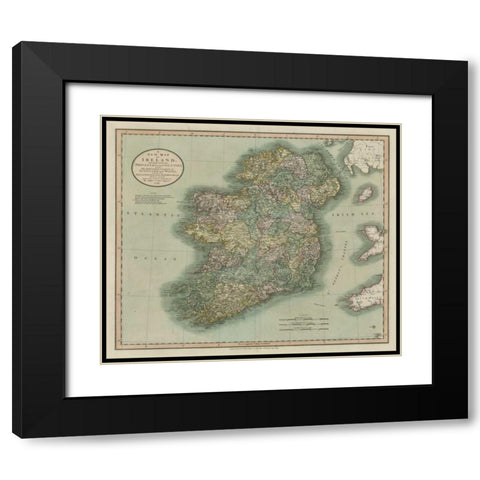Vintage Map of Ireland Black Modern Wood Framed Art Print with Double Matting by Cary, John