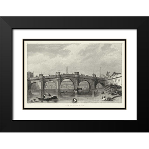 Vue Du Pont Neuf Black Modern Wood Framed Art Print with Double Matting by Pugin, A.