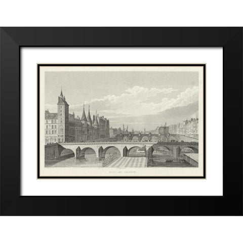 Pont Au Change Black Modern Wood Framed Art Print with Double Matting by Pugin, A.