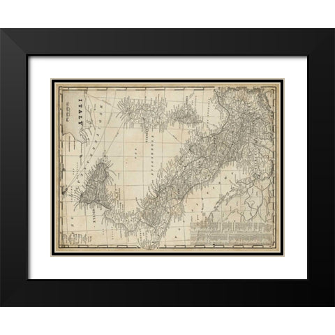 Antique Map of Italy Black Modern Wood Framed Art Print with Double Matting by Vision Studio
