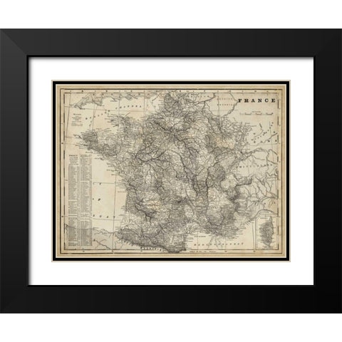 Antique Map of France Black Modern Wood Framed Art Print with Double Matting by Vision Studio