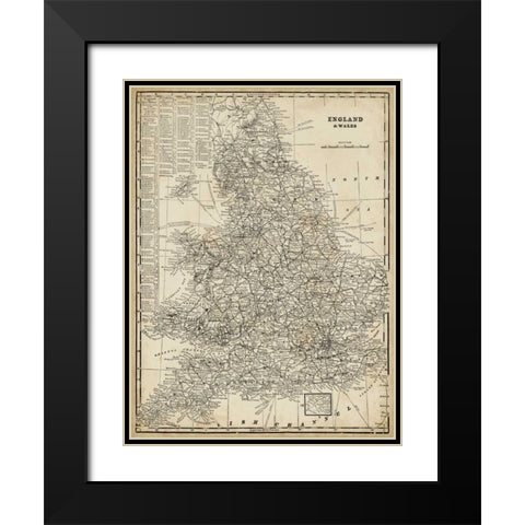 Antique Map of England Black Modern Wood Framed Art Print with Double Matting by Vision Studio