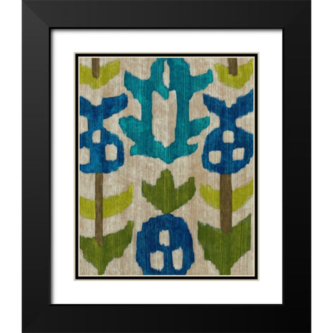 Teal Ikat IV Black Modern Wood Framed Art Print with Double Matting by Zarris, Chariklia