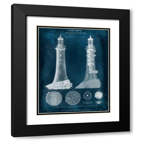 Lighthouse Blueprint Black Modern Wood Framed Art Print with Double Matting by Vision Studio