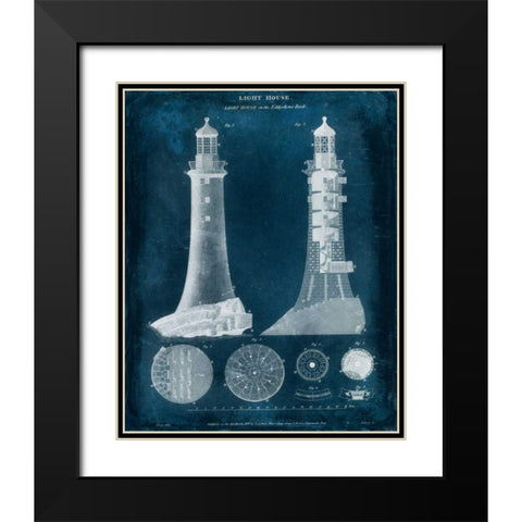 Lighthouse Blueprint Black Modern Wood Framed Art Print with Double Matting by Vision Studio