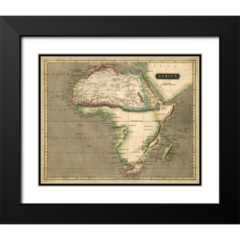 Thomsons Map of Africa Black Modern Wood Framed Art Print with Double Matting by Thomson