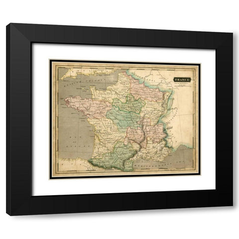 Thomsons Map of France Black Modern Wood Framed Art Print with Double Matting by Thomson
