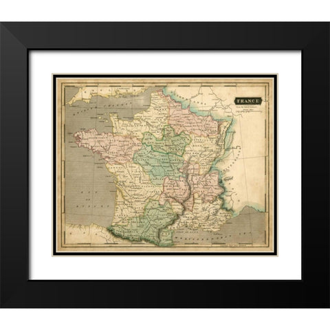 Thomsons Map of France Black Modern Wood Framed Art Print with Double Matting by Thomson