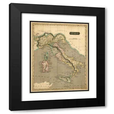 Thomsons Map of Italy Black Modern Wood Framed Art Print with Double Matting by Thomson