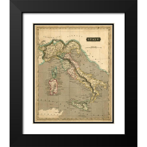 Thomsons Map of Italy Black Modern Wood Framed Art Print with Double Matting by Thomson