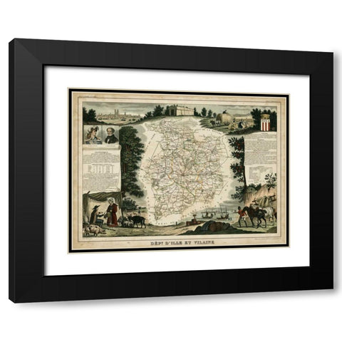 Atlas Nationale Illustre II Black Modern Wood Framed Art Print with Double Matting by Levasseur, Victor