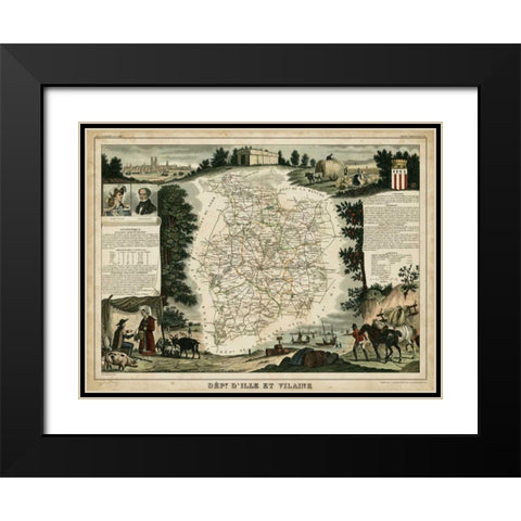 Atlas Nationale Illustre II Black Modern Wood Framed Art Print with Double Matting by Levasseur, Victor