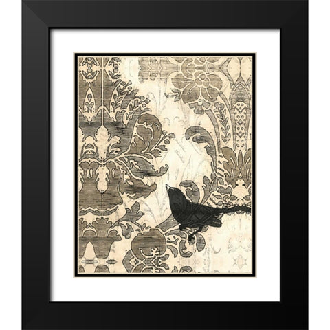 Damask Songbird I Black Modern Wood Framed Art Print with Double Matting by Vess, June Erica