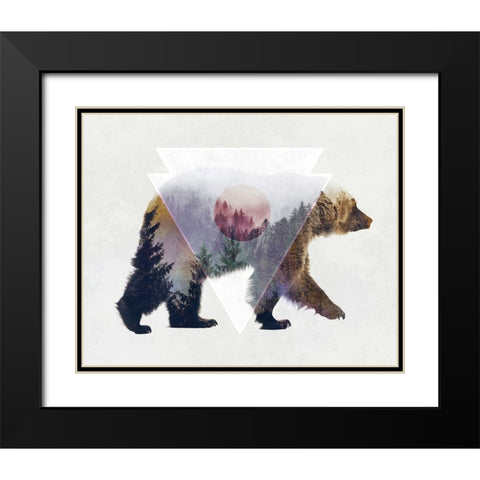 Bear Double Exposure Wildlife Art Black Modern Wood Framed Art Print with Double Matting by Circle Art Group