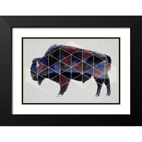 Bison Double Exposure Wildlife Art II Black Modern Wood Framed Art Print with Double Matting by Circle Art Group