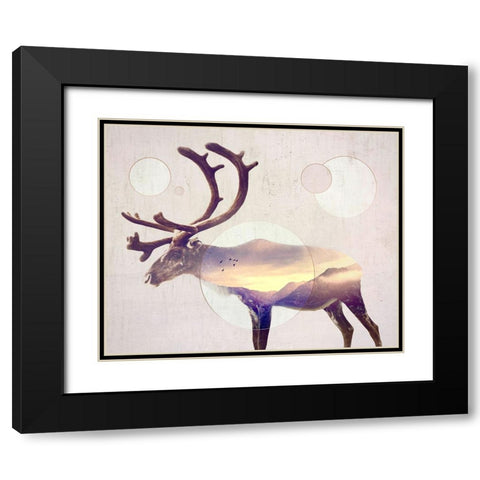 Double Exposure Wildlife Art - Reindeer Black Modern Wood Framed Art Print with Double Matting by Circle Art Group