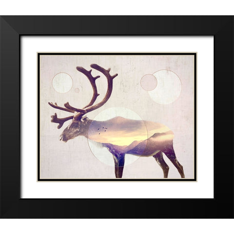 Double Exposure Wildlife Art - Reindeer Black Modern Wood Framed Art Print with Double Matting by Circle Art Group