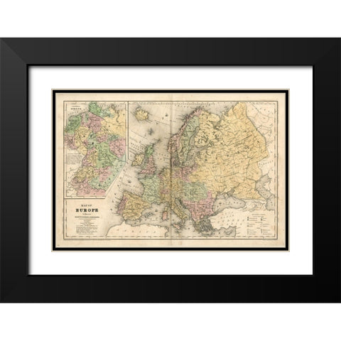 Non-Embellished Map of Europe Black Modern Wood Framed Art Print with Double Matting by Mitchell