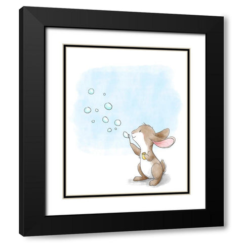 Little Bunny Blowing Bubbles Black Modern Wood Framed Art Print with Double Matting by Circle Kids