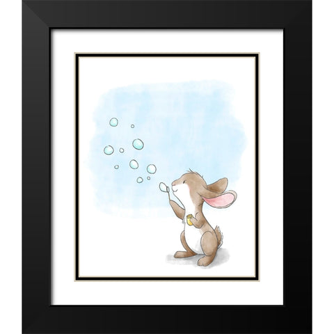 Little Bunny Blowing Bubbles Black Modern Wood Framed Art Print with Double Matting by Circle Kids