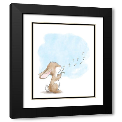Little Bunny Blowing Dandelions Black Modern Wood Framed Art Print with Double Matting by Circle Kids