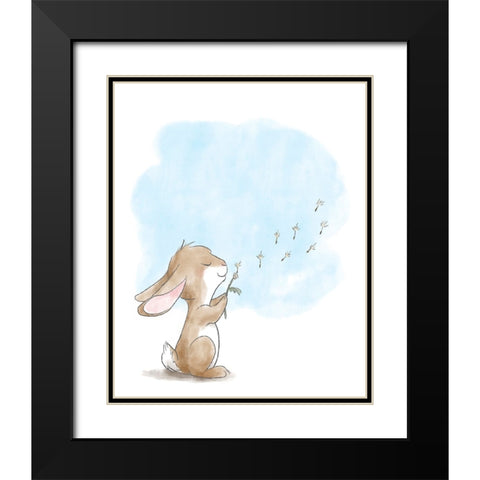 Little Bunny Blowing Dandelions Black Modern Wood Framed Art Print with Double Matting by Circle Kids
