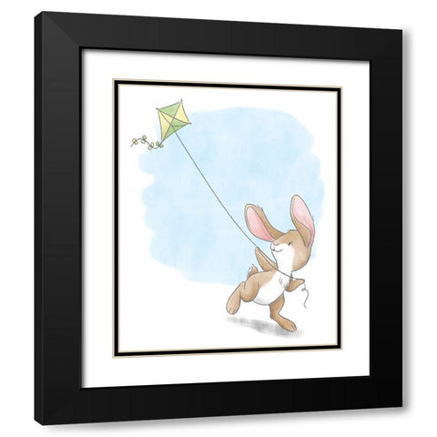 Little Bunny Flying a Kite Black Modern Wood Framed Art Print with Double Matting by Circle Kids