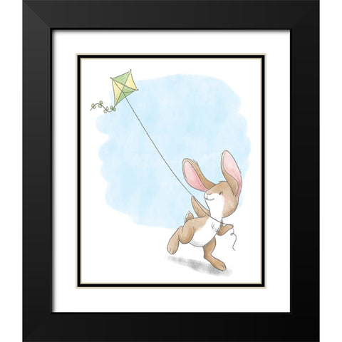 Little Bunny Flying a Kite Black Modern Wood Framed Art Print with Double Matting by Circle Kids