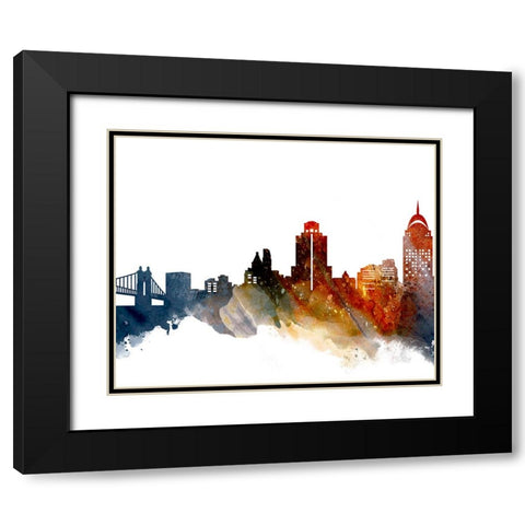 Cincinnati Watercolor Cityscape II Black Modern Wood Framed Art Print with Double Matting by Circle Art Group