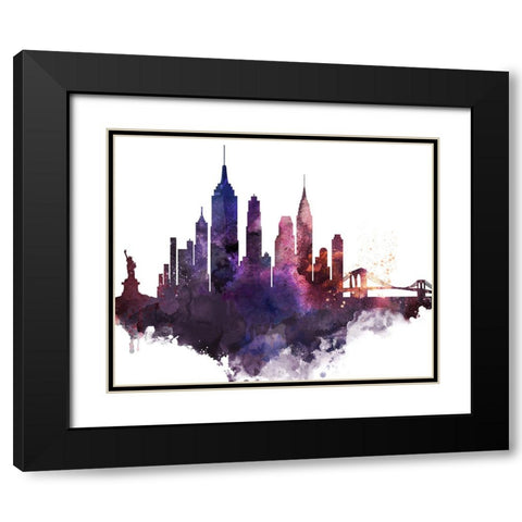 New York City Watercolor Cityscape II Black Modern Wood Framed Art Print with Double Matting by Circle Art Group