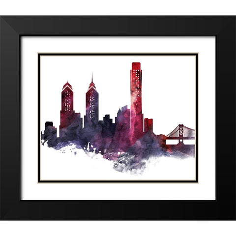 Philadelphia Watercolor Cityscape II Black Modern Wood Framed Art Print with Double Matting by Circle Art Group