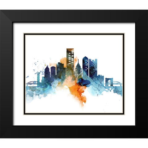 Pittsburgh Watercolor Cityscape II Black Modern Wood Framed Art Print with Double Matting by Circle Art Group