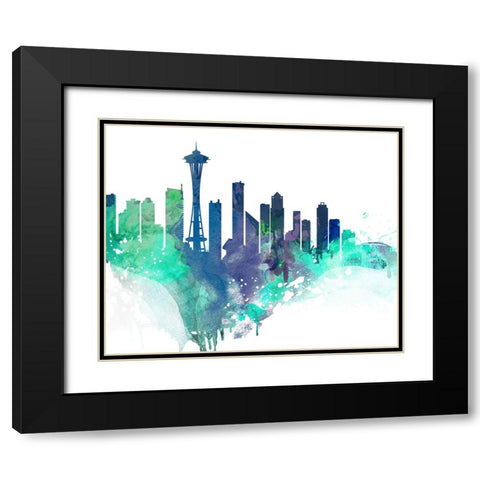 Seattle Watercolor Cityscape II Black Modern Wood Framed Art Print with Double Matting by Circle Art Group