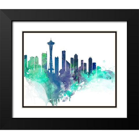 Seattle Watercolor Cityscape II Black Modern Wood Framed Art Print with Double Matting by Circle Art Group