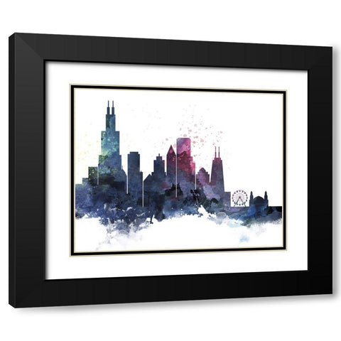 Chicago Watercolor Cityscape II Black Modern Wood Framed Art Print with Double Matting by Circle Art Group