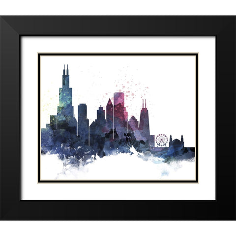 Chicago Watercolor Cityscape II Black Modern Wood Framed Art Print with Double Matting by Circle Art Group