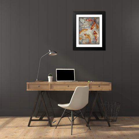 Custom Vibrant Koi II (ASH) Black Modern Wood Framed Art Print with Double Matting by OToole, Tim