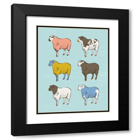 Mid Century Farm - Sheep - Neutral Black Modern Wood Framed Art Print with Double Matting by Circle Art Group