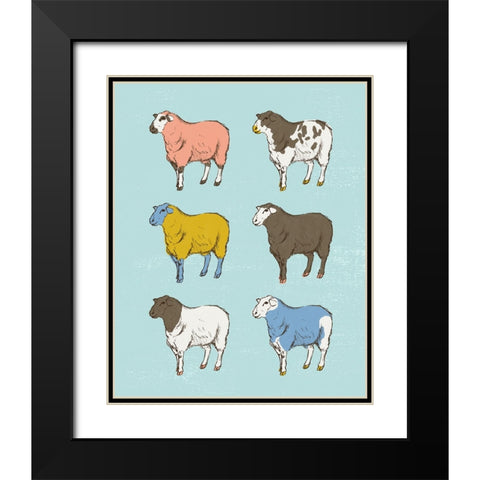 Mid Century Farm - Sheep - Neutral Black Modern Wood Framed Art Print with Double Matting by Circle Art Group