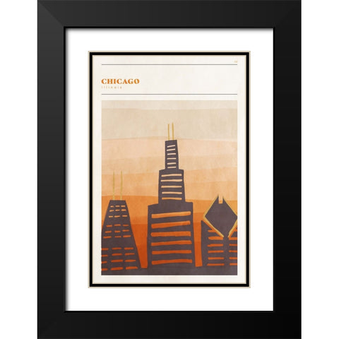 Mid Century City - Chicago Black Modern Wood Framed Art Print with Double Matting by Circle Art Group
