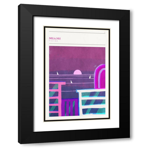Mid Century City - Miami Black Modern Wood Framed Art Print with Double Matting by Circle Art Group