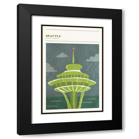 Mid Century City -Seattle Black Modern Wood Framed Art Print with Double Matting by Circle Art Group