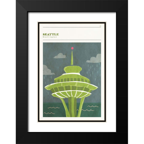 Mid Century City -Seattle Black Modern Wood Framed Art Print with Double Matting by Circle Art Group