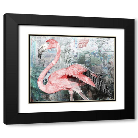 Pop Art - Flamingo Black Modern Wood Framed Art Print with Double Matting by Inner Circle