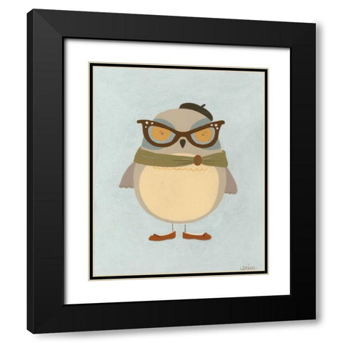 Hipster Owl I Black Modern Wood Framed Art Print with Double Matting by Vess, June Erica