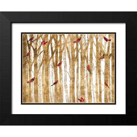 Red Bird Christmas Collection A Black Modern Wood Framed Art Print with Double Matting by Studio W