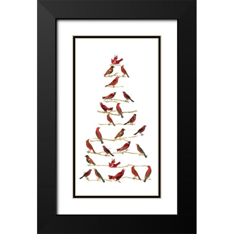 Red Bird Christmas Collection B Black Modern Wood Framed Art Print with Double Matting by Studio W