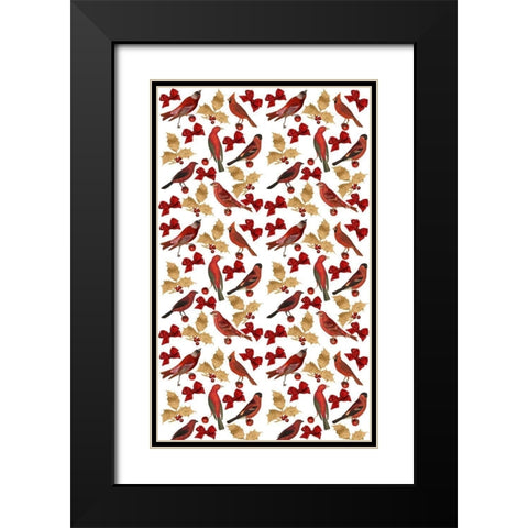 Red Bird Christmas Collection E Black Modern Wood Framed Art Print with Double Matting by Studio W